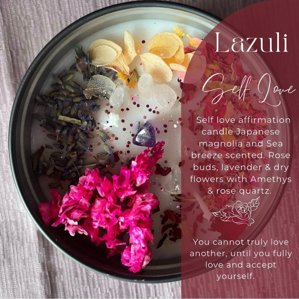 Self love affirmation candle 8oz tin. Magnolia & sea breeze amethyst